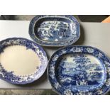 A selection of blue and white platters.