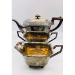 A plated Art Deco (Aesthetic) movement tea set comprising tea pot, sugar bowl and jug.