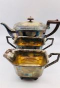 A plated Art Deco (Aesthetic) movement tea set comprising tea pot, sugar bowl and jug.