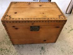 A Pine Chest with brass stud work