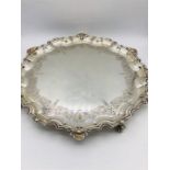 A Mappin and Webb Hallmarked silver tray on four feet.(1.135Kg)