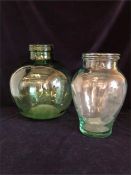 A Green glass carboy and a green glass fruit jar (36cm and 33cm tall)