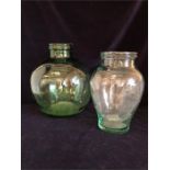 A Green glass carboy and a green glass fruit jar (36cm and 33cm tall)