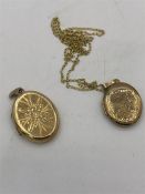 Two 9ct yellow gold lockets and a single chain 7.4g