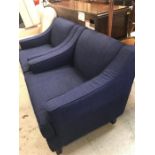 Two dark blue arm chairs