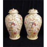 A Large Pair of Contemporary Ginger Jars with floral and exotic bird design.(63cm)