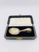 A Hallmarked Silver Babies spoon in a case,