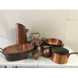 A selection of Antique copper ware for the kitchen.
