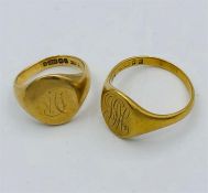 Two 9ct yellow gold signet rings (13.9g)