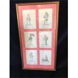 A set of six framed French pencil drawings