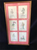 A set of six framed French pencil drawings