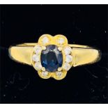 14ct yellow gold blue sapphires and created diamond ring