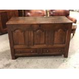 A large oak coffer with two drawers to base.