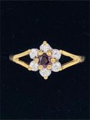 9ct gold garnet and created diamond ring