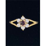 9ct gold garnet and created diamond ring