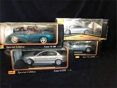 Four Maisto diecast models in original boxes to include Jaguar X180, Jaguar X Type, Jaguar S-Type (