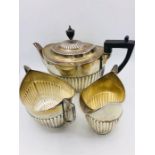 A Three piece silver hallmarked Tea service to include teapot, sugar bowl and milk jug.