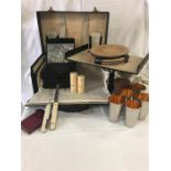 A Clark of Bond Street Victorian Gentleman's travel set in brown leather case to include four wooden