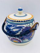 A Carter Stabler Adams Poole Pottery Blue Bird Design Biscuit Barrel and Lid c.1925