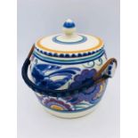 A Carter Stabler Adams Poole Pottery Blue Bird Design Biscuit Barrel and Lid c.1925