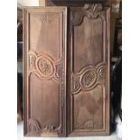 Two carved wooden doors, ornate carving. 180cm x 61cm