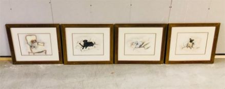 A set of four pastels by acclaimed artist Law Helyes of a West Highland Terrier, Labrador, King