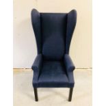 A set of twelve Blue Upholstered Wing Back chairs by George Smith. (138cm Tall)
