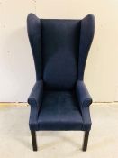 A set of twelve Blue Upholstered Wing Back chairs by George Smith. (138cm Tall)