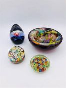 Four items of glass to include a Caithness paperweight