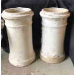 A Pair of white painted chimney pots, ideal garden planters.