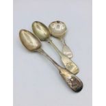 Three silver spoons to include a Caddy spoon.