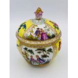 A Meissen hand painted and lidded pot.