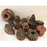 A selection of Antique copper moulds for the kitchen.