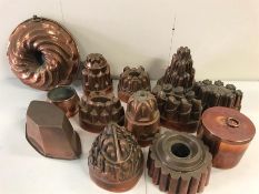 A selection of Antique copper moulds for the kitchen.