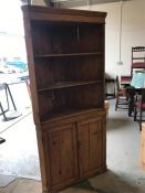 An Antique Pine Corner Cabinet 190cm x 90cm with three shelves and cupboard under