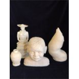 A selection of four clay models to include a bust.