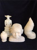 A selection of four clay models to include a bust.