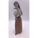 Lladro Figure Bashful girl with a straw hat