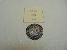 A Great Britain 1572 silver 6 Pence Elizabeth I with Coat of Arms to reverse. F