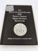 A 1976 Turks and Caicos Islands Twenty Crown silver proof coins celebrating Queen Victoria