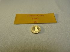 A 1993 Gibraltar 1 gram of gold proof coin, Elizabeth II with 40th Anniversary of Coronation
