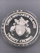 A Turks and Caicos Islands 20 Crowns Olympic Games 1992 Silver proof coin