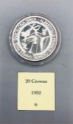 A Turks and Caicos 1992 Twenty Crowns Silver proof coin