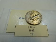 A collection of catalogued and labelled Cuban coins, thirty six in total from 1915 onwards