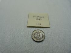 An 1843 Great Britain 11/2 pence silver coin AUNC Victoria with Crown and Wreath to reverse