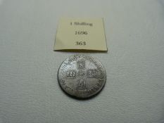 A 1696 Shilling William III with Coat of Arms to reverse, F, silver (y York)