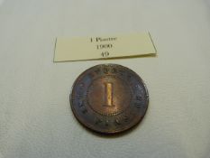 A 1900 Queen Victoria 1 Piastre coin VF from Cyprus.