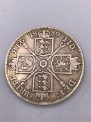 A Great Britain 1889 Double Florin, Normal I in Victoria, VF, Silver Victoria with Four Shields to