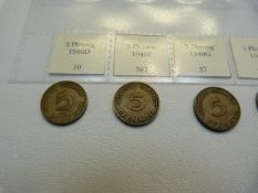 A selection of approx 94 x 5 pfennig German coins of various issues, conditions, years. From 1949