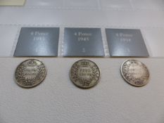 A selection of six four pence coins from British Guiana and British Guiana and the West Indies dates